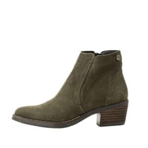 Boots les Pympren'Elles. Bottines Romy kaki, talon en bois foncé