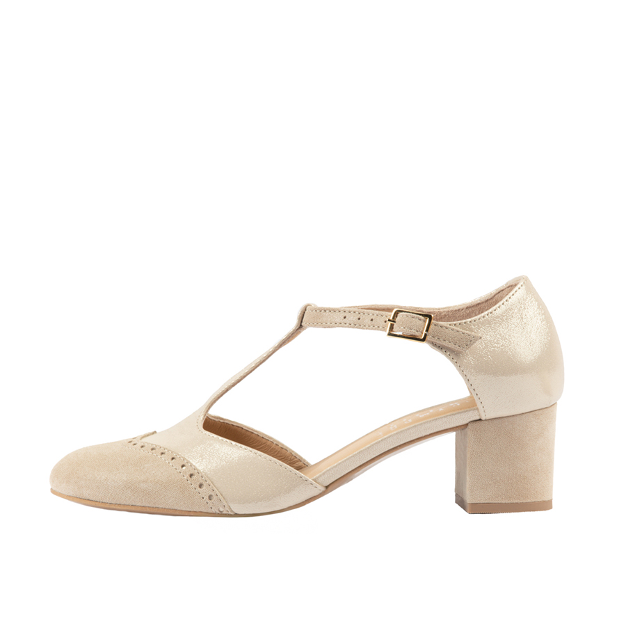 Chaussure à Talon Salomé Cuir et nubuck doré collection Cérémonie
